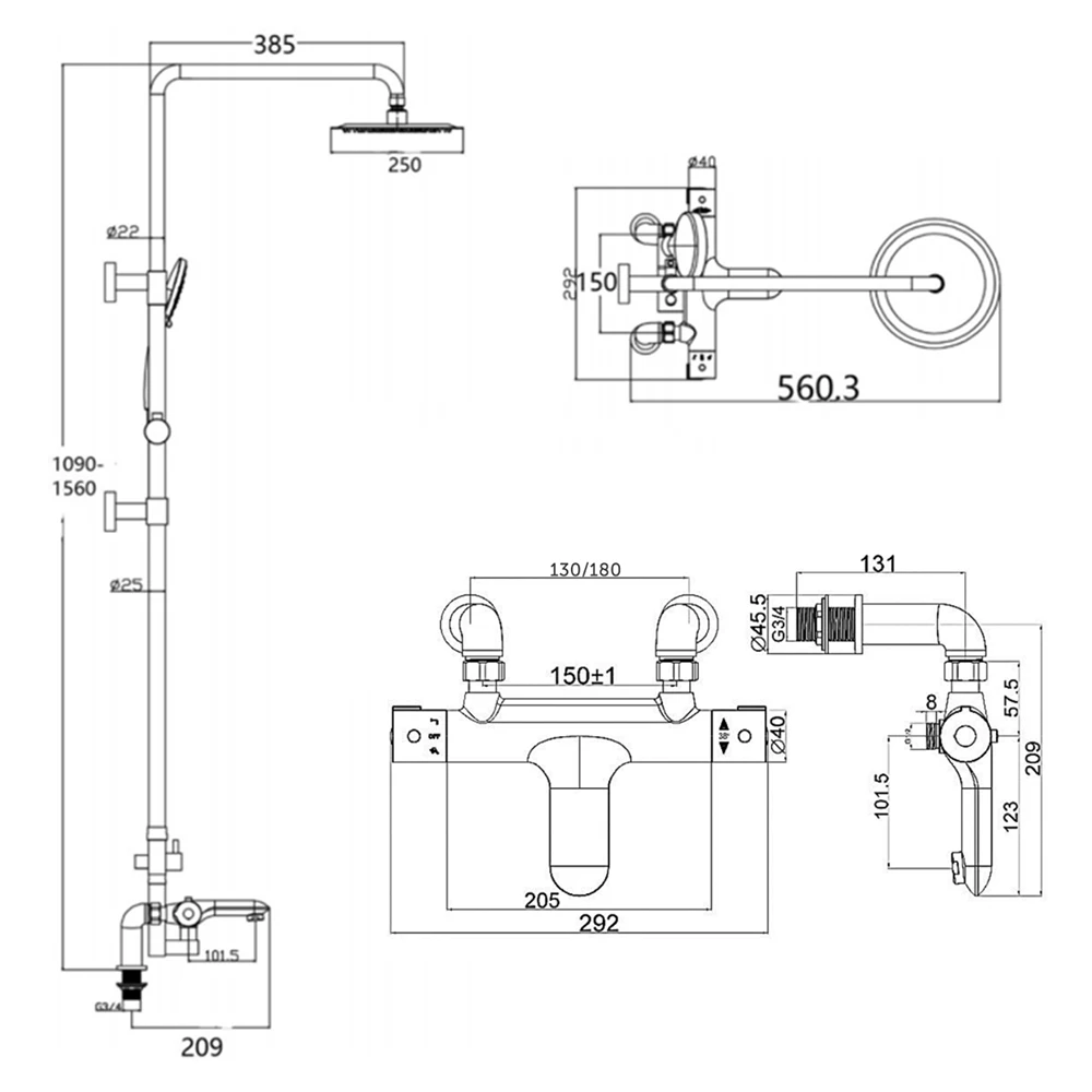 Sagittarius Logic Deck Mounted Thermostatic Bath Filler With Rigid Riser Shower Kit 4 Sagittarius Logic Deck Mounted Thermostatic Bath Filler With Rigid Riser Shower Kit - Image 2