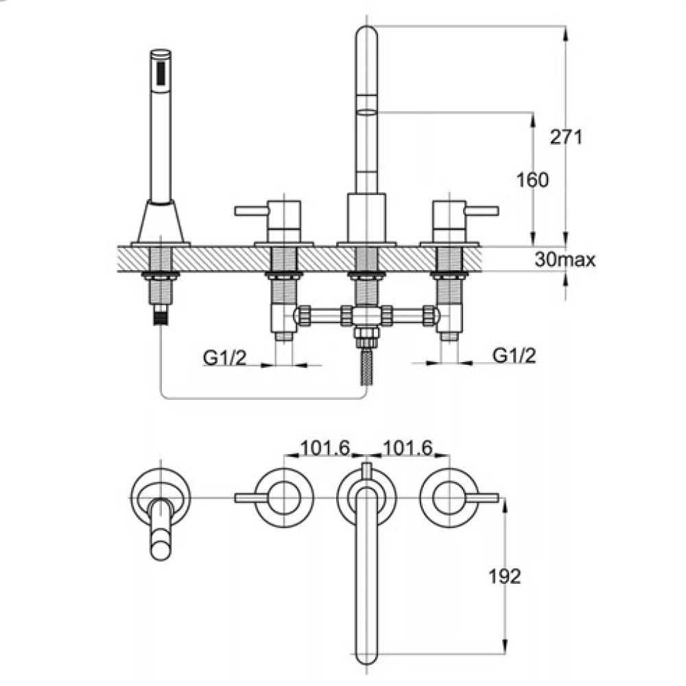 Sagittarius Piazza 4 Hole Bath Tap With Pull Out Shower Head & Hose 4 Sagittarius Piazza 4 Hole Bath Tap With Pull Out Shower Head & Hose - Image 2