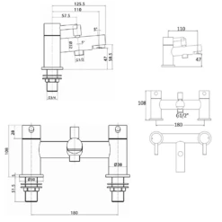 Sagittarius Piazza Bath Shower Mixer & Kit -TAP WAREHOUSE Shop sagittarius piazza bath shower mixer tech drawing