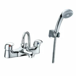 Sagittarius Prestige Twin Lever Bath Shower Mixer With Hose Handset And Wall Bracket