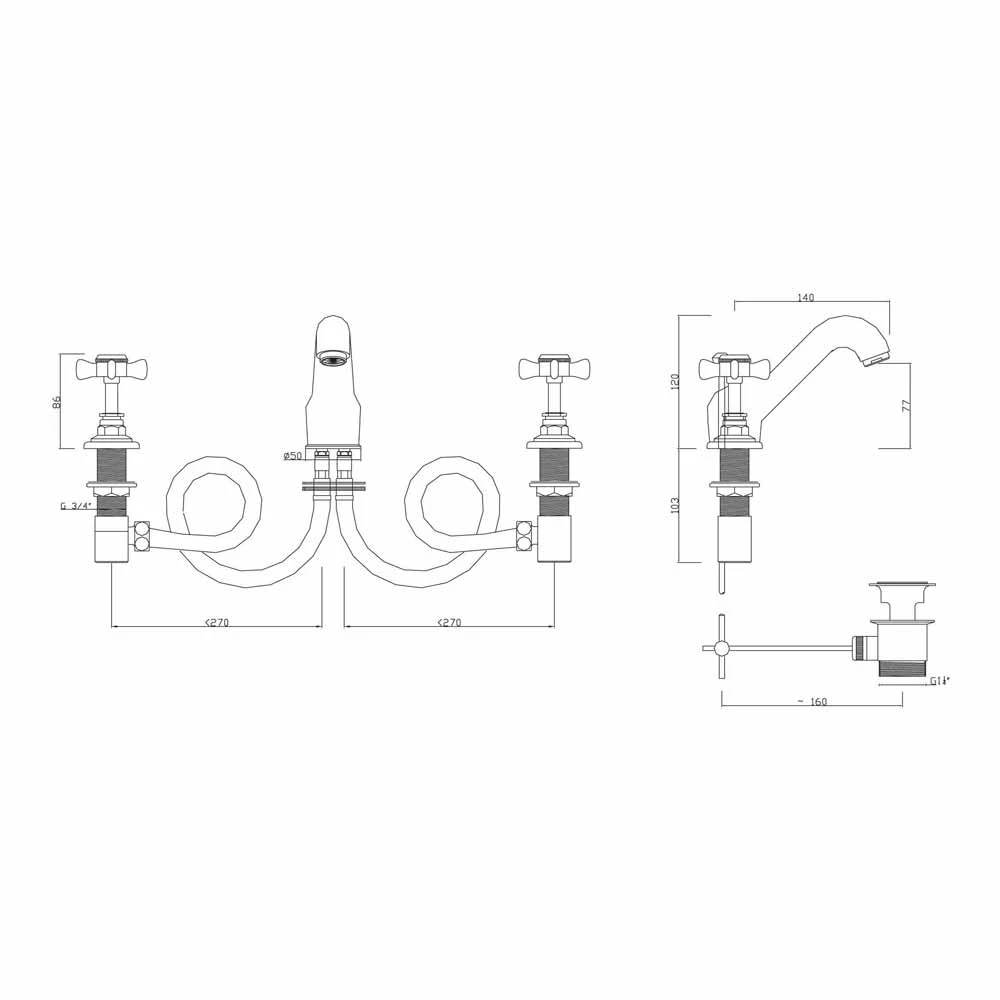 Sagittarius Churchman 3 Hole Basin Mixer With Pop-Up Waste 4 Sagittarius Churchman 3 Hole Basin Mixer With Pop-Up Waste - Image 2