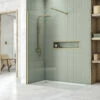Harbour I8 760 8mm 2m Tall Easy Clean Wetroom Panel - Brushed Brass 1 Harbour I8 760 8mm 2m Tall Easy Clean Wetroom Panel - Brushed Brass -TAP WAREHOUSE Shop scudo brushed brass single walkin wetroom panel lifestyle1