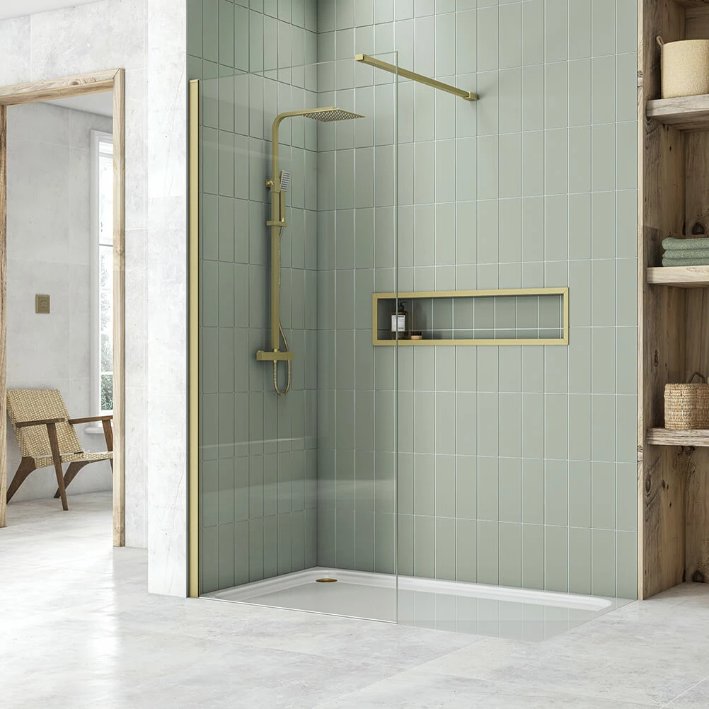 Harbour I8 760 8mm 2m Tall Easy Clean Wetroom Panel - Brushed Brass 3 Harbour I8 760 8mm 2m Tall Easy Clean Wetroom Panel - Brushed Brass