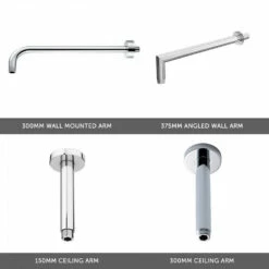 Amy Concealed Thermostatic Shower Valve, Fixed Head & Overflow Bath Filler - Vellamo Twist 345mm Wall Mounted Shower Arm - 200mm Shower Head -TAP WAREHOUSE Shop shower arm round selection cutouts v3 3