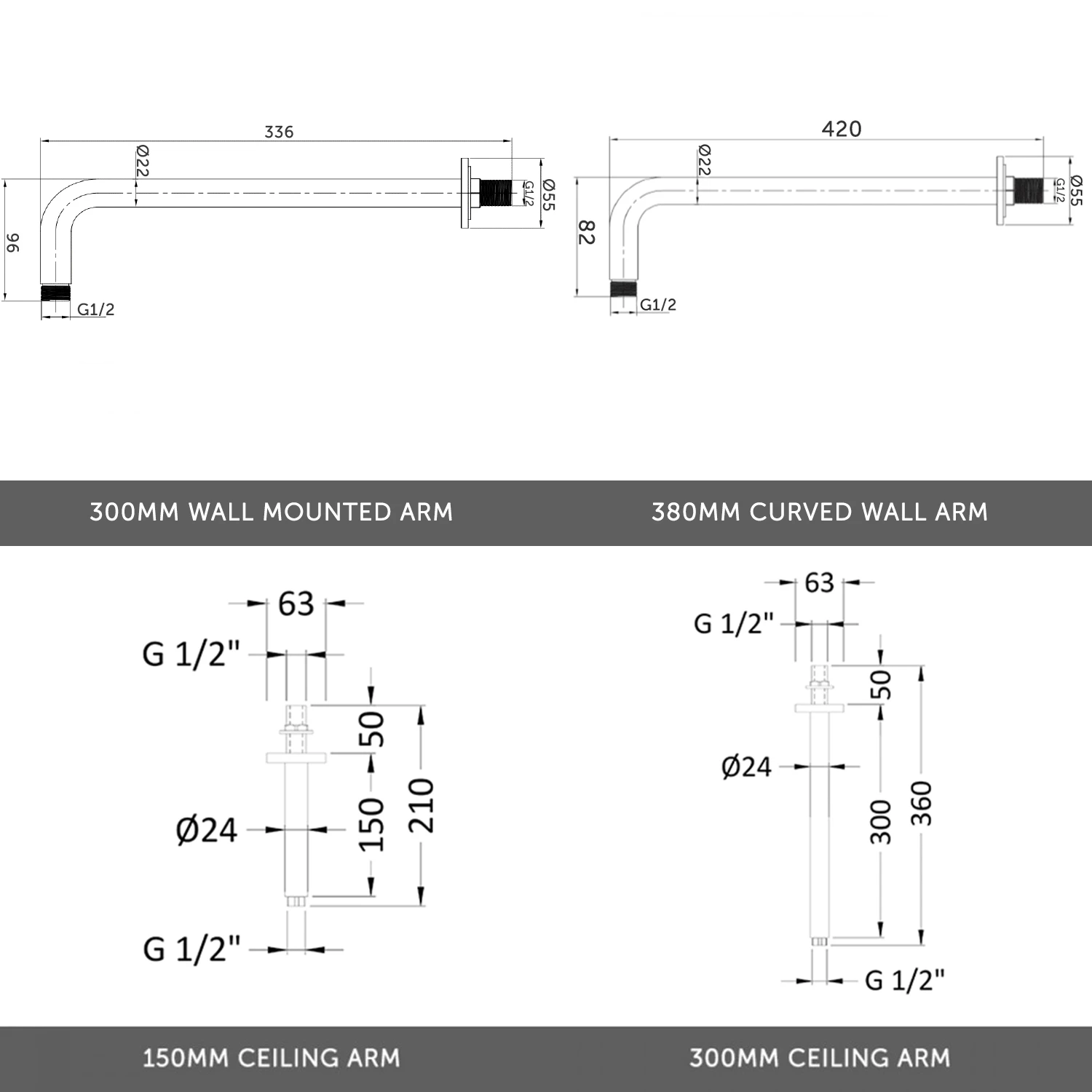 Imogen Concealed Shower Valve, 400mm Fixed Shower Head, 380mm Curved Wall Shower Arm & Overflow Bath Filler With Clicker Waste 6 Imogen Concealed Shower Valve, 400mm Fixed Shower Head, 380mm Curved Wall Shower Arm & Overflow Bath Filler With Clicker Waste - Image 4