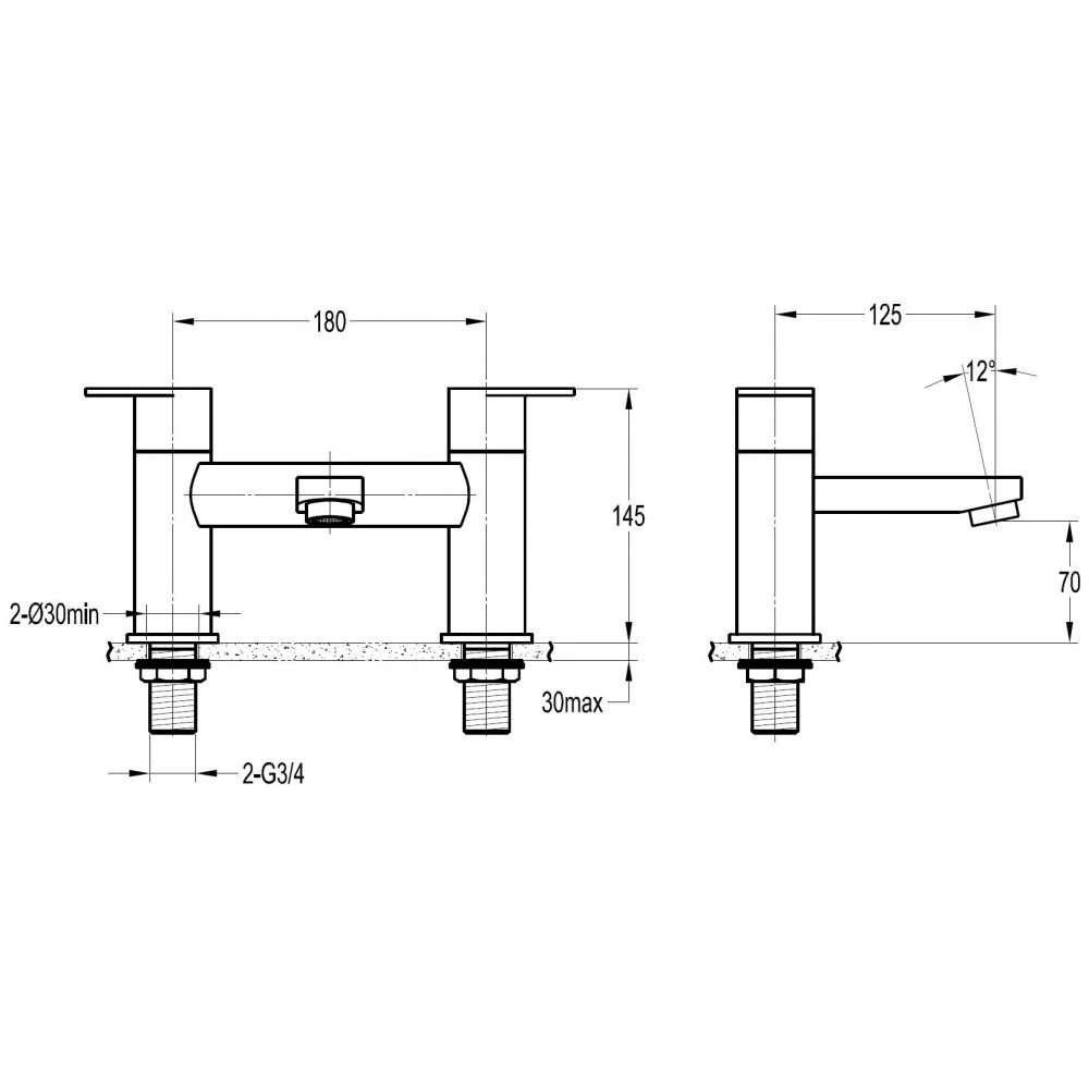 Flova Smart 2 Hole Deck Mounted Bath Mixer Tap 4 Flova Smart 2 Hole Deck Mounted Bath Mixer Tap - Image 2