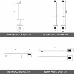 Drew Square Concealed Shower Valve With Fixed Head & Slide Rail Kit - 180mm Square Fixed Ceiling Arm - 400mm Head 11 Drew Square Concealed Shower Valve With Fixed Head & Slide Rail Kit - 180mm Square Fixed Ceiling Arm - 400mm Head -TAP WAREHOUSE Shop square shower arm technical v3