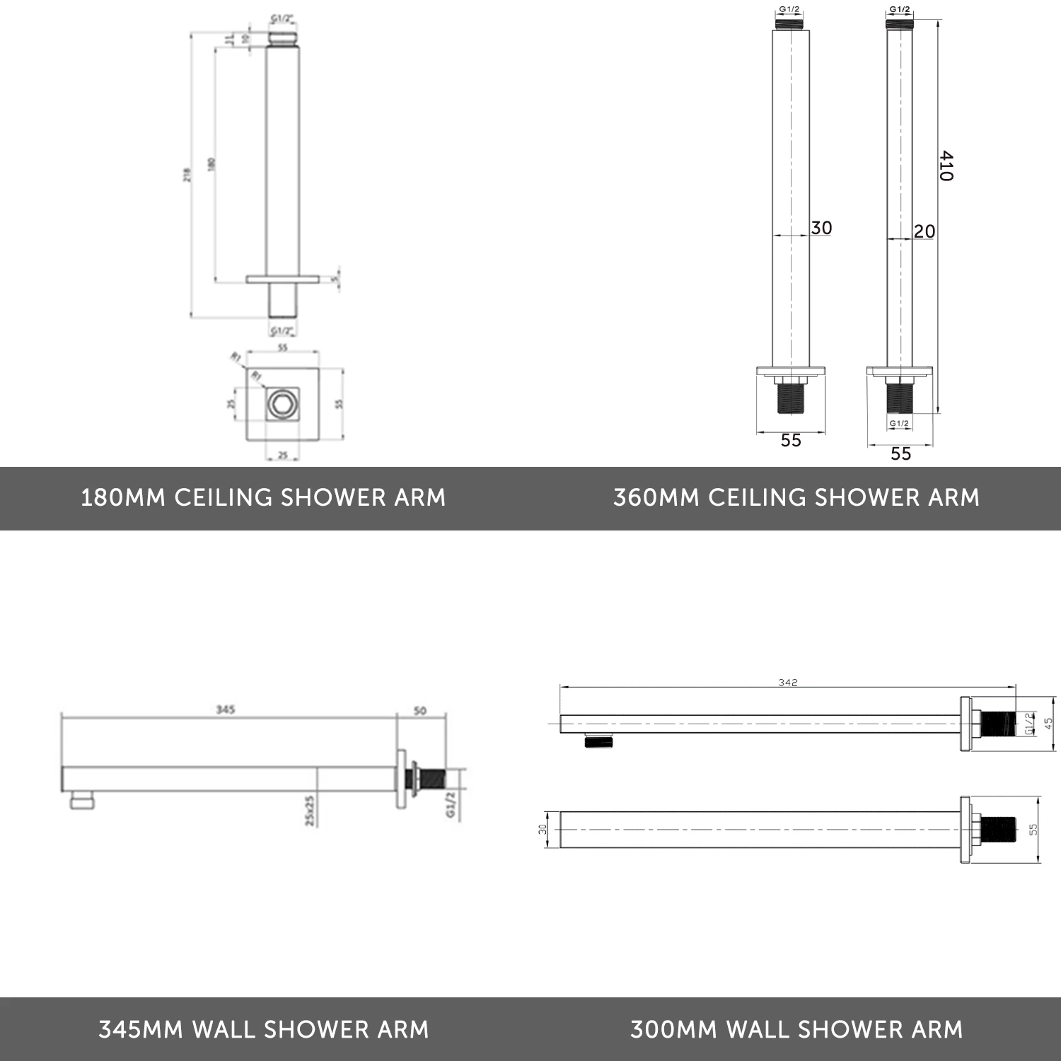 Drew Square Concealed Shower Valve With Fixed Head & Slide Rail Kit - 180mm Square Fixed Ceiling Arm - 400mm Head 6 Drew Square Concealed Shower Valve With Fixed Head & Slide Rail Kit - 180mm Square Fixed Ceiling Arm - 400mm Head - Image 4