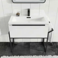 Harbour Status 800mm Wall Hung Vanity Unit & Basin - Gloss White With Matt Black Frame