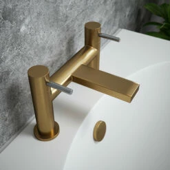 The Tap Factory Vibrance Brushed Brass Deck Mounted Bath Filler With Chrome Handles 12 The Tap Factory Vibrance Brushed Brass Deck Mounted Bath Filler With Chrome Handles -TAP WAREHOUSE Shop tap factory brushed brass bath filler chrome handles lifestyle