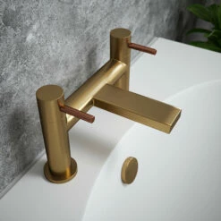 The Tap Factory Vibrance Brushed Brass Deck Mounted Bath Filler With Chrome Handles 10 The Tap Factory Vibrance Brushed Brass Deck Mounted Bath Filler With Chrome Handles -TAP WAREHOUSE Shop tap factory brushed brass bath filler copper handles lifestyle