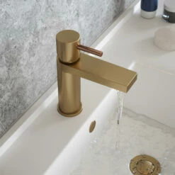 The Tap Factory Vibrance Brushed Brass Mono Basin Mixer With Brushed Copper Handle And Basin Waste 11 The Tap Factory Vibrance Brushed Brass Mono Basin Mixer With Brushed Copper Handle And Basin Waste -TAP WAREHOUSE Shop tap factory brushed brass mono basin mixer copper handle cutout