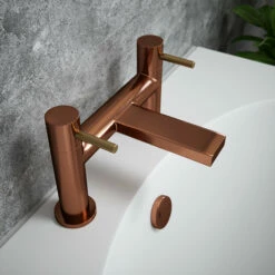 The Tap Factory Vibrance Polished Copper Deck Mounted Bath Filler With Vanto Black Handles 13 The Tap Factory Vibrance Polished Copper Deck Mounted Bath Filler With Vanto Black Handles -TAP WAREHOUSE Shop tap factory brushed copper bath filler brass handles lifestyle