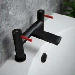 The Tap Factory Vibrance Vanto Black Deck Mounted Bath Filler With Ivory Handles 18 The Tap Factory Vibrance Vanto Black Deck Mounted Bath Filler With Ivory Handles -TAP WAREHOUSE Shop tap factory vanto black bath filler red handles indices lifestyle