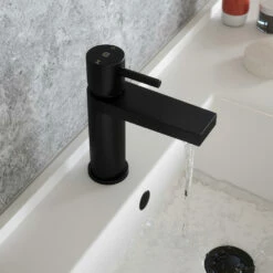 The Tap Factory Vibrance Vanto Black Mono Basin Mixer With Brushed Copper Handle And Basin Waste