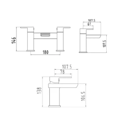Vellamo Relate Waterfall Basin Mixer & Bath Filler Pack 7 Vellamo Relate Waterfall Basin Mixer & Bath Filler Pack -TAP WAREHOUSE Shop tap111 tap112 new bundle technical drawing