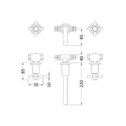 Hudson Reed Tec Crosshead Wall Mounted Basin Mixer -TAP WAREHOUSE Shop tex317 technical drawing