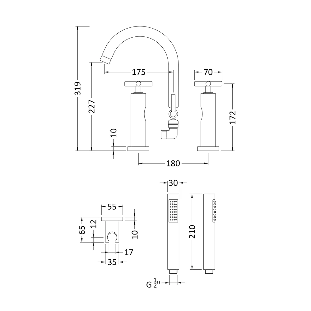 Hudson Reed Tec Crosshead Deck Mounted Bath Shower Mixer With Handser Kit 4 Hudson Reed Tec Crosshead Deck Mounted Bath Shower Mixer With Handser Kit - Image 2