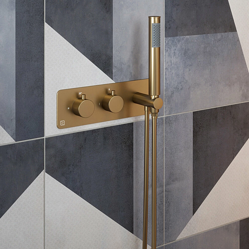 The Tap Factory Vibrance Brushed Brass WRAS Approved Concealed Thermostatic Shower Valve With Fixed Shower Head And Shower Handset 5 The Tap Factory Vibrance Brushed Brass WRAS Approved Concealed Thermostatic Shower Valve With Fixed Shower Head And Shower Handset - Image 3