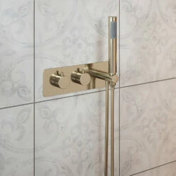 The Tap Factory Vibrance Brushed Nickel WRAS Approved Concealed Thermostatic Shower Valve With Fixed Shower Head And Shower Handset 8 The Tap Factory Vibrance Brushed Nickel WRAS Approved Concealed Thermostatic Shower Valve With Fixed Shower Head And Shower Handset -TAP WAREHOUSE Shop the tap factory vibrance shower valve and handset nikel lifestyle