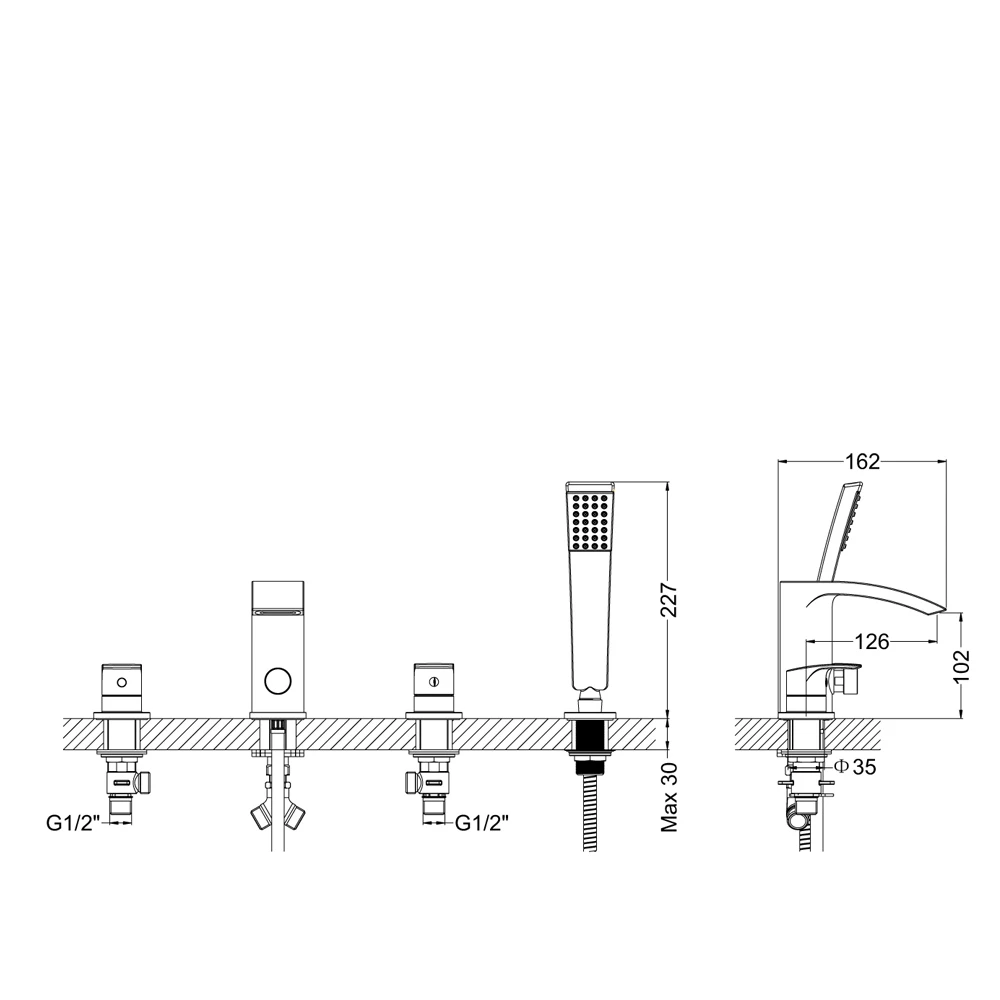 Proflow Tiera Waterfall 4 Hole Bath Shower Mixer 4 Proflow Tiera Waterfall 4 Hole Bath Shower Mixer - Image 2