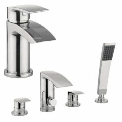 Proflow Tiera Basin Mixer With Clicker Waste & 4 Hole Bath Shower Mixer Value Pack