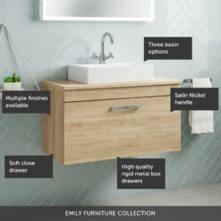 Emily 800mm Wall Mounted 1 Drawer Unit And Countertop - Natural Oak - No Basin 21 Emily 800mm Wall Mounted 1 Drawer Unit And Countertop - Natural Oak - No Basin -TAP WAREHOUSE Shop top 800 wall 1 drawer call outs