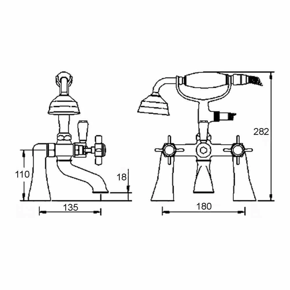 Nuie Beaumont Deck Mounted Bath Mixer Tap With Shower Kit 4 Nuie Beaumont Deck Mounted Bath Mixer Tap With Shower Kit - Image 2