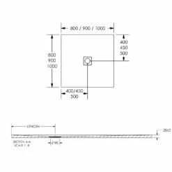 Drench Naturals White Thin Slate-Effect Square Shower Tray - 900 X 900mm 19 Drench Naturals White Thin Slate-Effect Square Shower Tray - 900 X 900mm -TAP WAREHOUSE Shop ultra thin 28mm square shower tray tech drawing