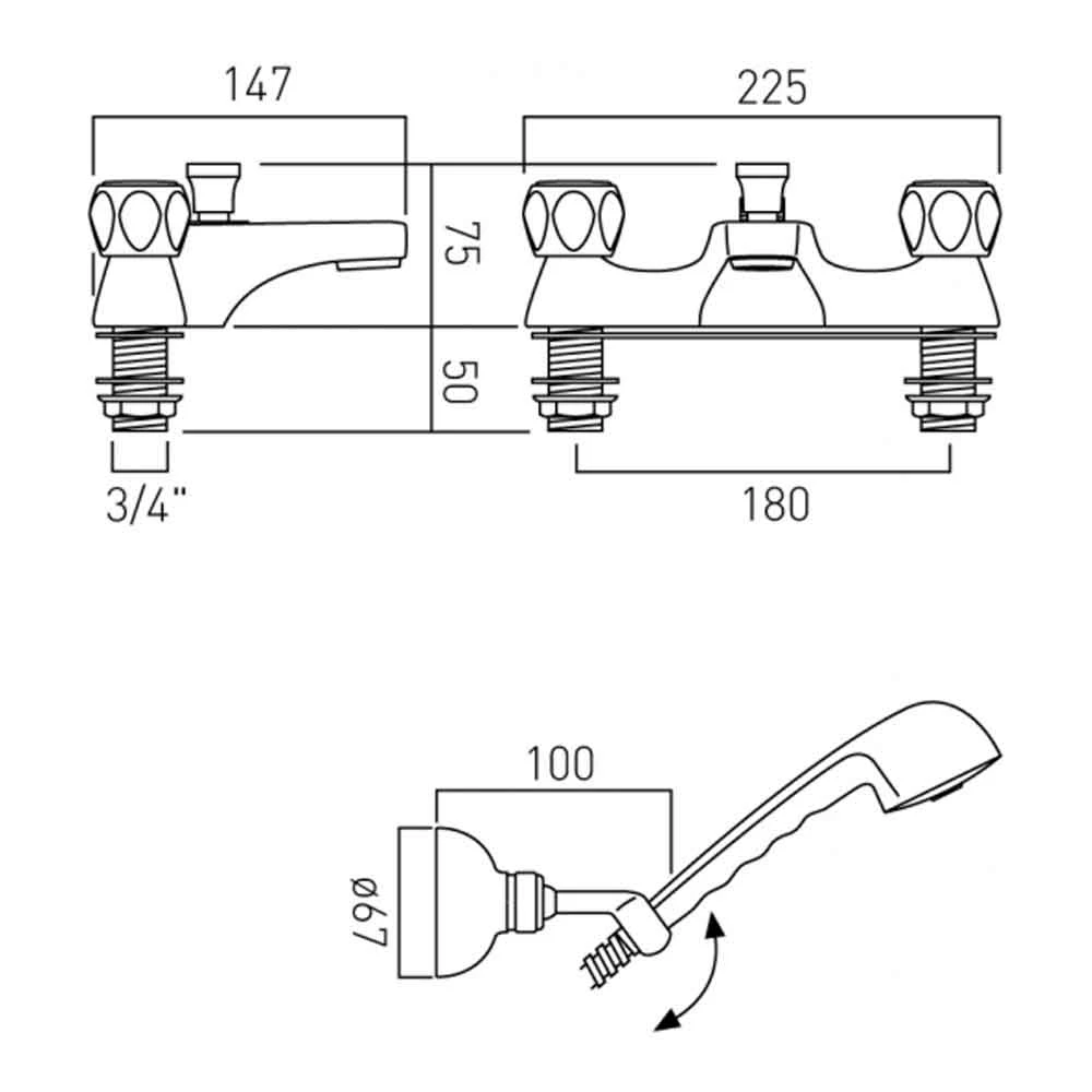 Vado Astra Lever Bath Shower Mixer With Shower Kit 4 Vado Astra Lever Bath Shower Mixer With Shower Kit - Image 2