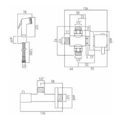 Vado Luxury Brass Shattaf Kit With Hose, Wall Bracket, Concealed Thermostatic Valve & Angle Valve 5 Vado Luxury Brass Shattaf Kit With Hose, Wall Bracket, Concealed Thermostatic Valve & Angle Valve -TAP WAREHOUSE Shop vado concealed douche kit xshshattaf163cp tech
