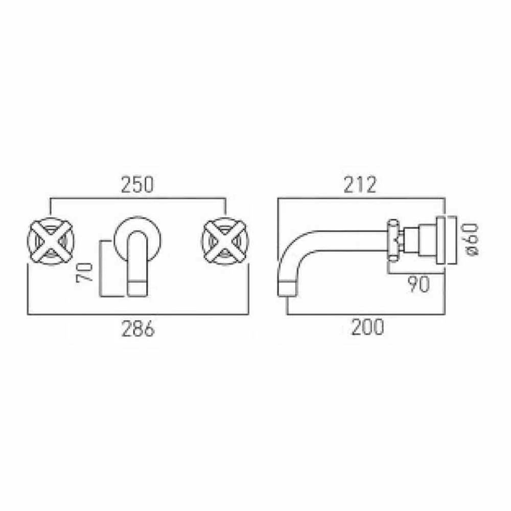 Vado Elements Water Wall Mounted 3 Hole Bath Filler With 200mm Spout 4 Vado Elements Water Wall Mounted 3 Hole Bath Filler With 200mm Spout - Image 2
