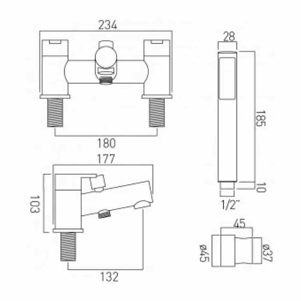 Vado Sense 2 Hole Bath Shower Mixer With Shower Kit 4 Vado Sense 2 Hole Bath Shower Mixer With Shower Kit - Image 2