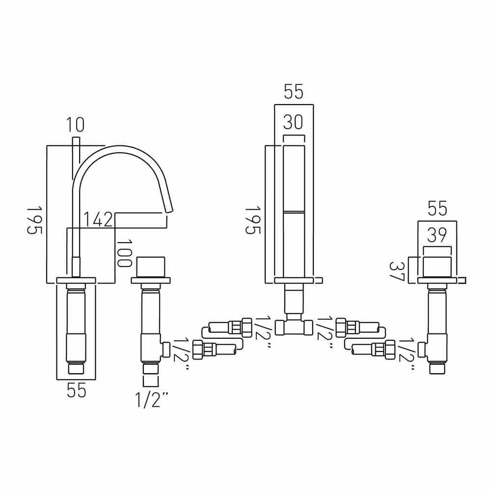 Vado Geo Deck Mounted 3 Hole Basin Mixer 4 Vado Geo Deck Mounted 3 Hole Basin Mixer - Image 2