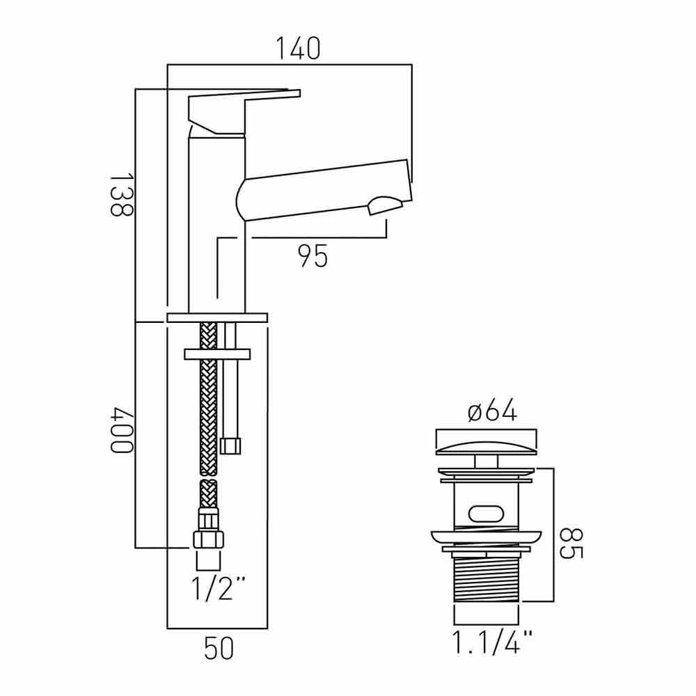 Vado Sense Mini Basin Mono Mixer With Universal Clicker Waste 4 Vado Sense Mini Basin Mono Mixer With Universal Clicker Waste - Image 2