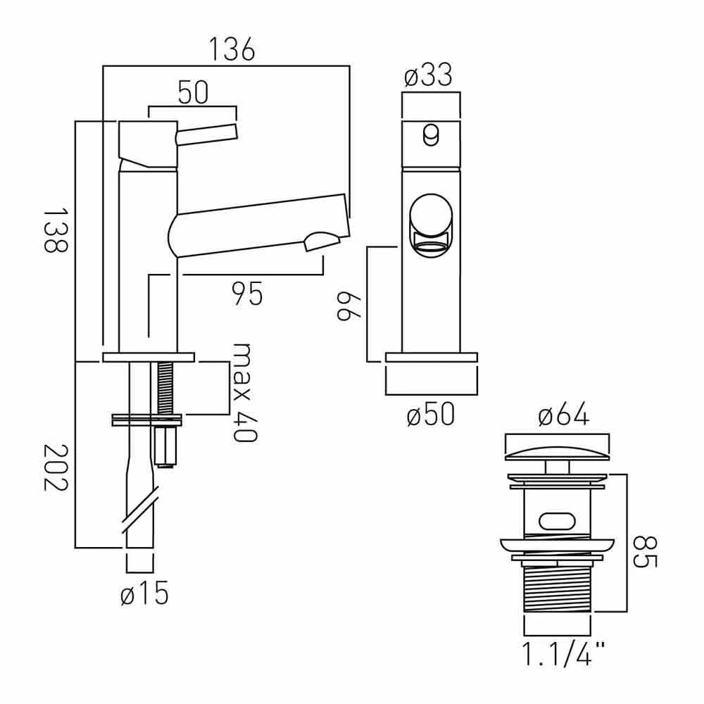 Vado Zoo Mini Mono Basin Mixer With Universal Clicker Waste 4 Vado Zoo Mini Mono Basin Mixer With Universal Clicker Waste - Image 2