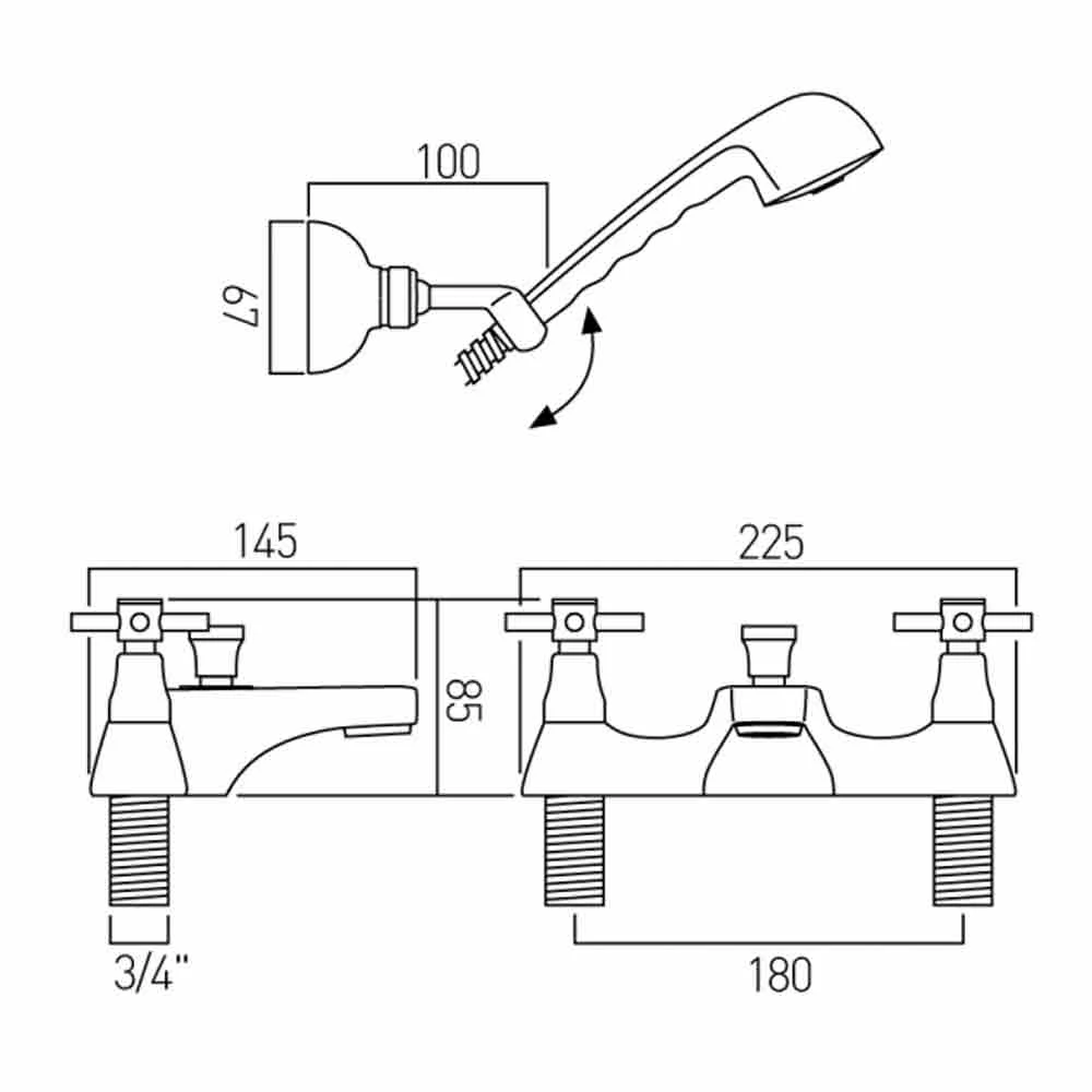 Vado Vecta Bath Shower Mixer With Shower Kit 4 Vado Vecta Bath Shower Mixer With Shower Kit - Image 2