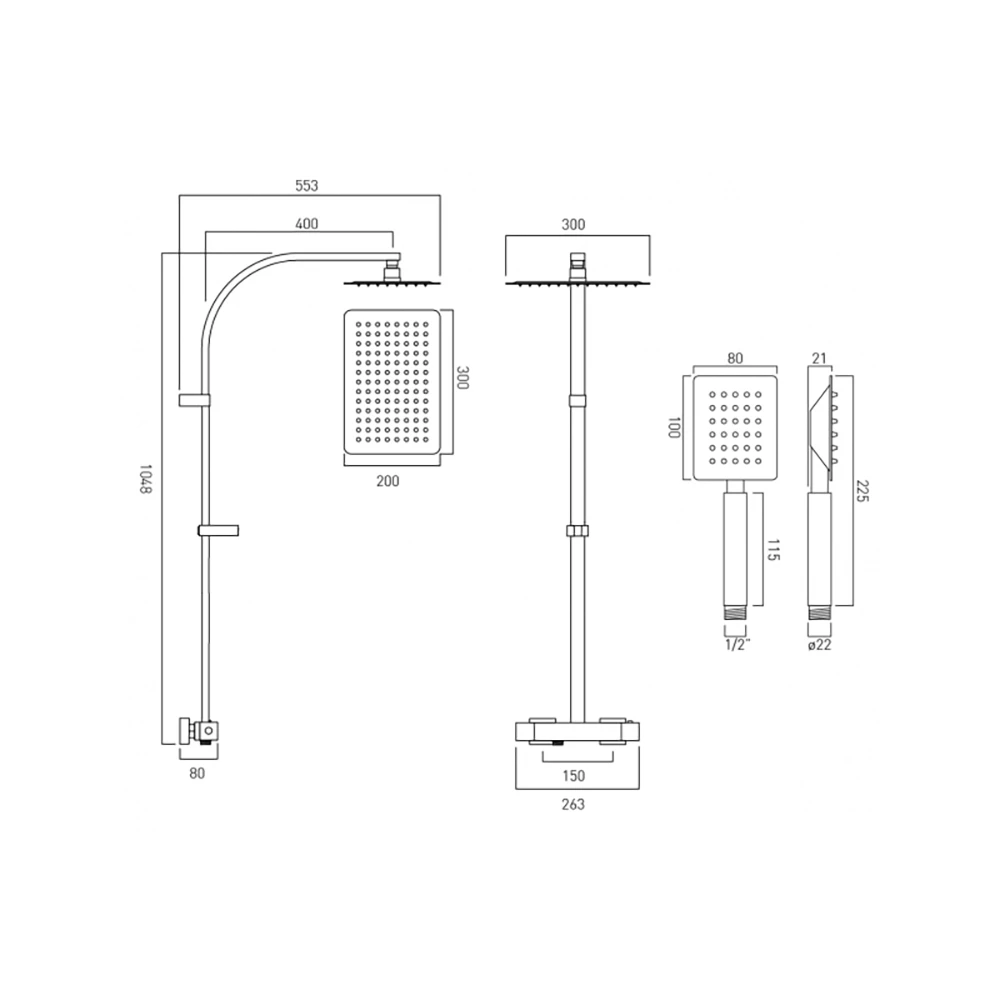 Vado Velo Aquablade Square Thermostatic Shower Valve With Diverter & Rigid Riser Kit 5 Vado Velo Aquablade Square Thermostatic Shower Valve With Diverter & Rigid Riser Kit - Image 3