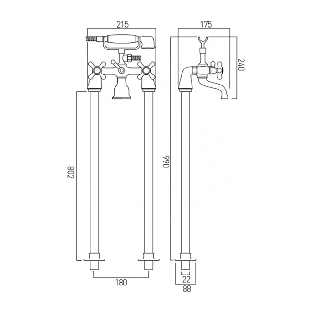 Vado Victoriana Floor Mounted Freestanding Bath Shower Mixer With Shower Kit 5 Vado Victoriana Floor Mounted Freestanding Bath Shower Mixer With Shower Kit - Image 3