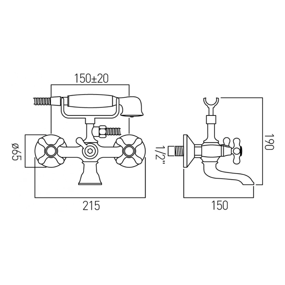 Vado Victoriana Wall Mounted Bath Shower Mixer With Shower Kit 4 Vado Victoriana Wall Mounted Bath Shower Mixer With Shower Kit - Image 2