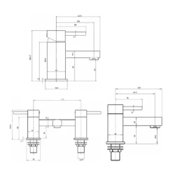 Vellamo Quadro Basin Mixer & Bath Filler Value Pack 9 Vellamo Quadro Basin Mixer & Bath Filler Value Pack -TAP WAREHOUSE Shop vel quadro bm bf taps bundle technical drawing