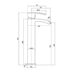 Vellamo City Tall Chrome High Rise Basin Tap -TAP WAREHOUSE Shop velcity03 technical drawing
