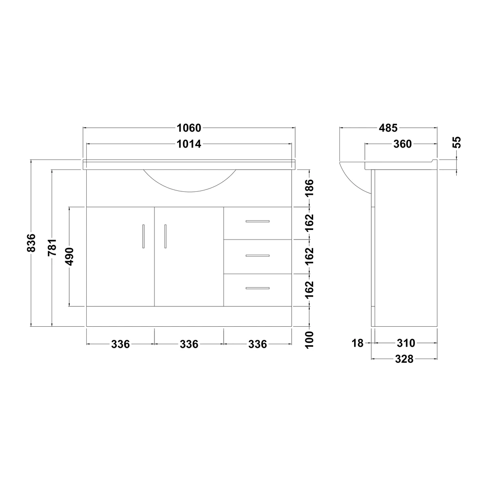 Vellamo Alpine 1060mm Floorstanding Vanity Unit & Basin - Gloss White 8 Vellamo Alpine 1060mm Floorstanding Vanity Unit & Basin - Gloss White - Image 6