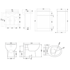 Vellamo Alpine 1250mm 3 Door Furniture Suite With Back To Wall Toilet & Concealed Cistern - Gloss White 15 Vellamo Alpine 1250mm 3 Door Furniture Suite With Back To Wall Toilet & Concealed Cistern - Gloss White -TAP WAREHOUSE Shop vellamo 1250 3door wc unit tech drawing