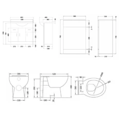 Vellamo Alpine 1350mm 3 Door Furniture Suite With Back To Wall Toilet & Concealed Cistern - Gloss White 15 Vellamo Alpine 1350mm 3 Door Furniture Suite With Back To Wall Toilet & Concealed Cistern - Gloss White -TAP WAREHOUSE Shop vellamo 1350 3door wc unit tech drawing