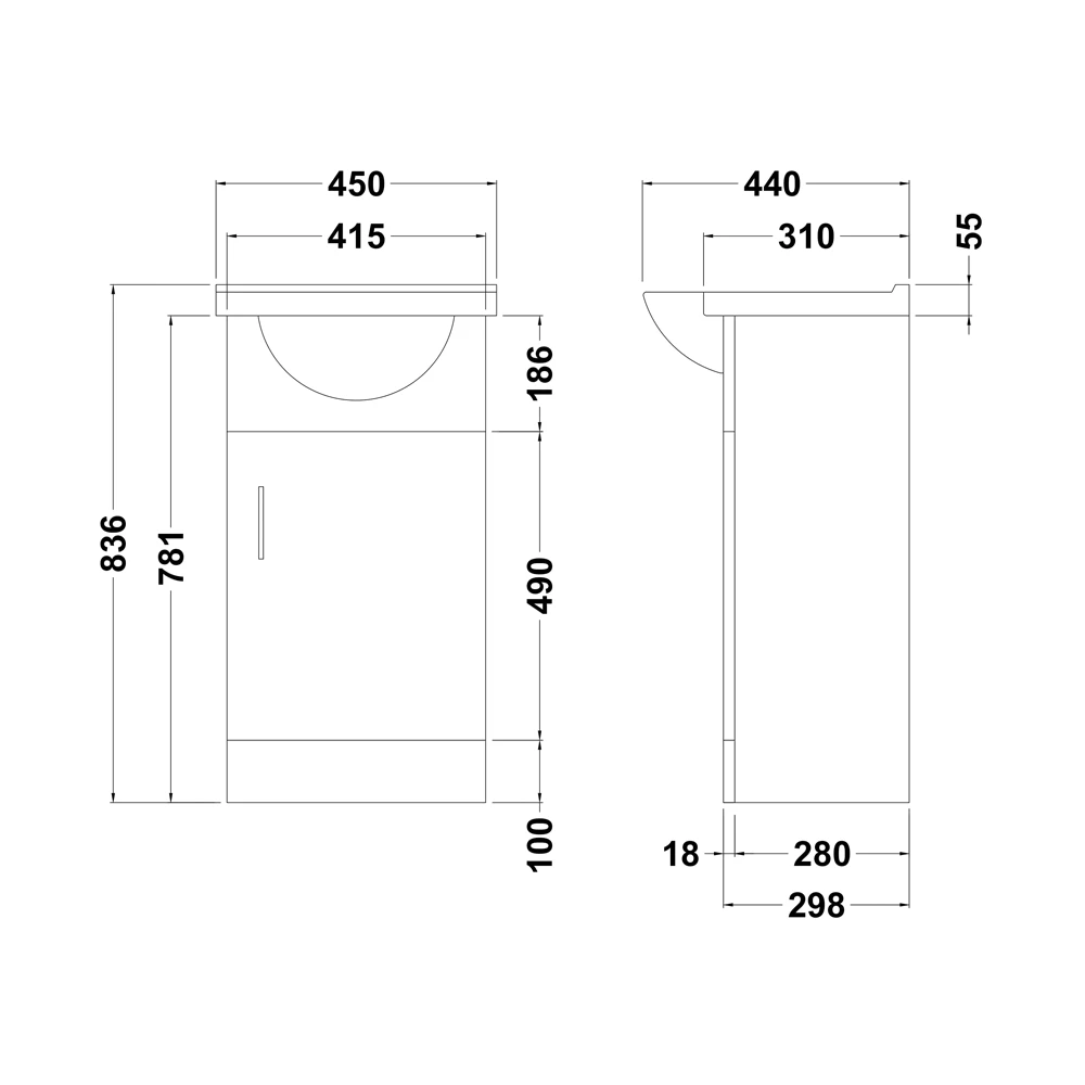 Vellamo Alpine 450mm Floorstanding Vanity Unit & Basin - Gloss White 8 Vellamo Alpine 450mm Floorstanding Vanity Unit & Basin - Gloss White - Image 6