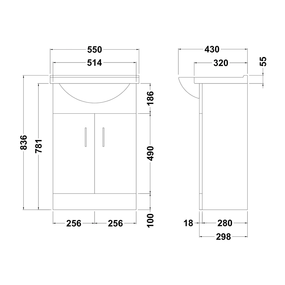 Vellamo Alpine 550mm Floorstanding Vanity Unit & Basin - Gloss White 10 Vellamo Alpine 550mm Floorstanding Vanity Unit & Basin - Gloss White - Image 8