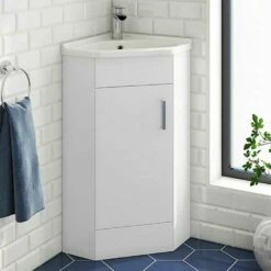 Vellamo Alpine 1 Door Corner Cabinet Vanity Unit & Ceramic Basin - White Gloss -TAP WAREHOUSE Shop vellamo alpine 1 door corner vanity unit and basin