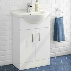 Vellamo Alpine 550mm Floorstanding Vanity Unit & Basin - Gloss White