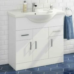 Vellamo Alpine 850mm Floorstanding Vanity Unit & Basin - Gloss White